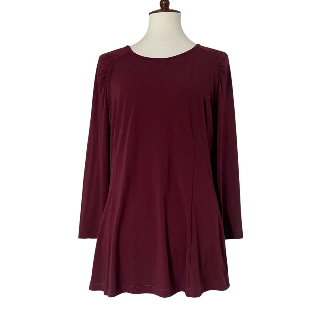 Betabrand Women's Burgundy Long‎ Sleeve Shirt Top Gathered Sleeve Size 2XL